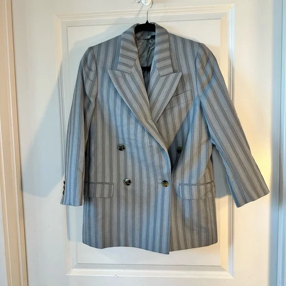 Acne Studios Janny Double Breasted Grey Striped Wool Blazer, size 33